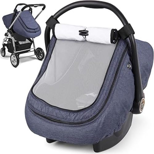 Rquite Baby Car Seat Cover - Winter, Waterproof, Warm Canopy, Newborn Cold Weather Shield, Carrier/Stroller Cover with 2 Layers Window, Black