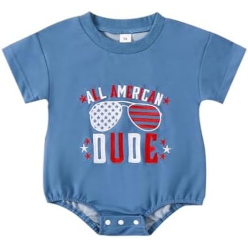 Twopumpkin 4th of July Baby Boy Romper, 0-3 Months