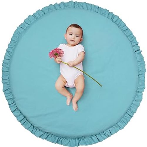 ABREEZE Baby Cotton Play Mat Soft Crawling Mat White Detachable Washable Game Blanket Floor Playmats Kids Infant Child Activity Round Rug Home Room Decor,Green