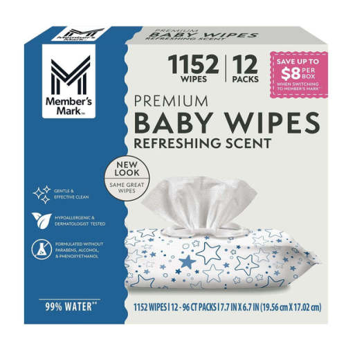 Member's Mark Premium Baby Wipes, Refreshing Clean Scent, 12 pk., 1152 Wipes