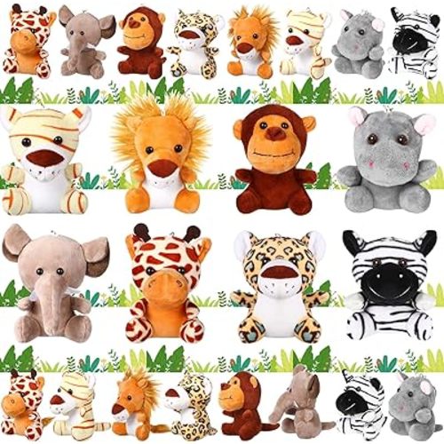 HyDren 24 Pcs Mini Stuffed Forest Animals Bulk Jungle Animal 4.8 Inch Lovely Toys Lion Tiger Elephant Giraffe Plush for Classroom Gift Stockings Filler Christmas(Single Style)
