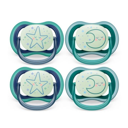 Avent Philips Ultra Air Pacifier 6-18 Months - Sleeping Star/Sleeping Moon Nighttime - 4pk