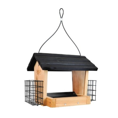 Nature's Way Bird Products 3qt Cedar Hopper Feeder with Suet Cages 8.5": Attracts Cardinals & Woodpeckers, Easy Clean