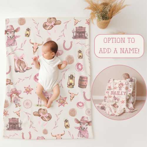 personalized western minky blanket for girl pink nursery decor western theme baby name blanket gift for baby shower cowgirl custom baby gift