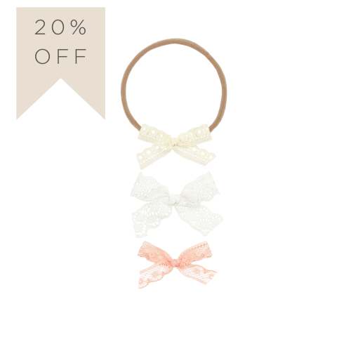 Lace Bow 3 Pack - Mini Cream Headbands