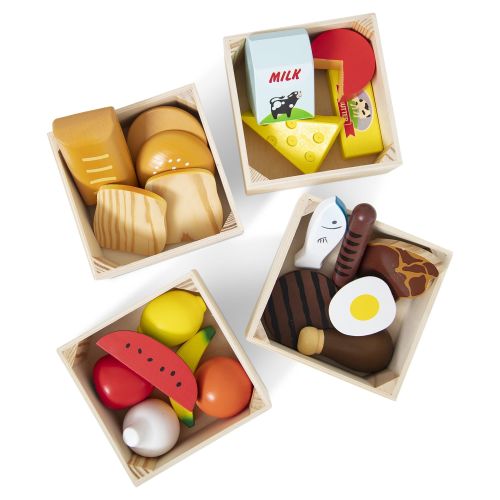 Melissa & Doug Wooden Play Food Set - 21 Food Items and 4 Crates for Healthy Pretend Play