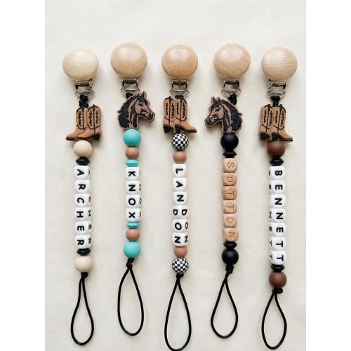 Personalized Pacifier Clips, Baby Shower Gift, Western cowboy/cowgirl baby