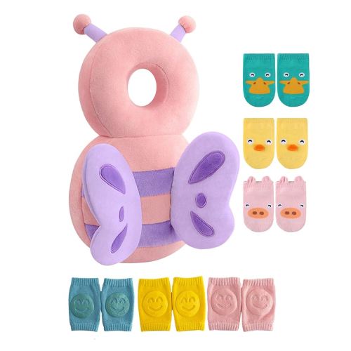 JunNeng Toddler Baby Head Protector Backpack for Toddler Walker with Knee Pads&Anti-Slip Socks, Butterfly