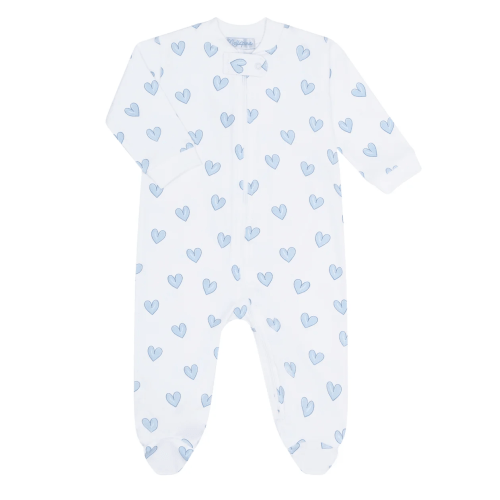 Heart Print Zipper Footie - Blue