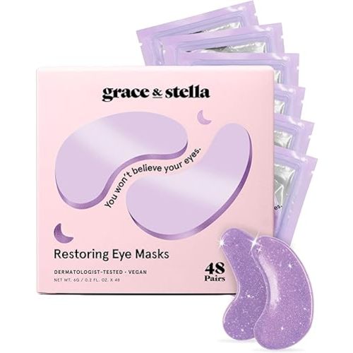 grace & stella Under Eye Patches for Puffy Eyes and Dark Circles (Retinol, 48 Pairs) Restoring Gel Under Eye Masks with Hyaluronic Acid - Vegan Cruelty-Free Skincare Birthday Gifts for Women