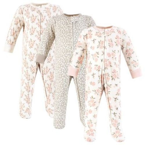 Hudson Baby Girls Cotton Sleep And Play, Pink Taupe Florals, 3-6 Months