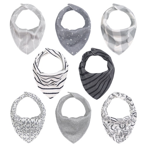 Peanutshell 8-Pack Cotton Bandana Drool Baby Bibs, Infant Neck Cloth, Unisex
