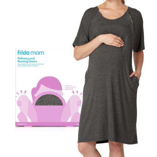 Frida Mom Labor and Delivery Gown, Maternity & Postpartum Nursing Gown, Jersey Nightgown, One Size