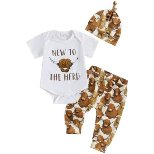 Newborn Baby Boy Western Clothes Cow Letter Embroidery Short Sleeve Romper Bodysuit Pants Set Country Cowboy Outfit