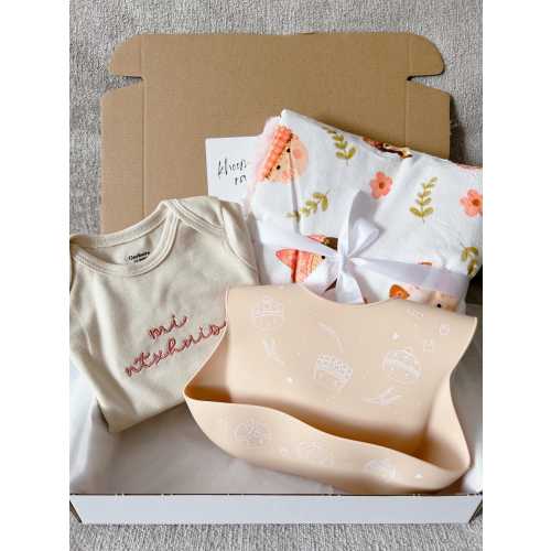 Mi Ntxhais (daughter) blanket, infant bodysuit, and bib gift box
