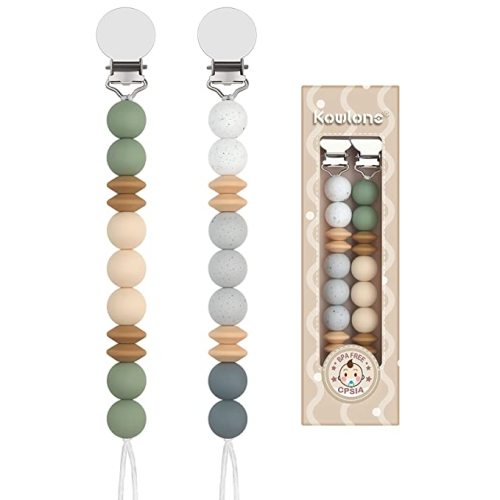 Kowlone Pacifier Clips for Baby Boys Girls Leash Holder 2-Pack(Grey, Sage Green) - Sage Green, Grey