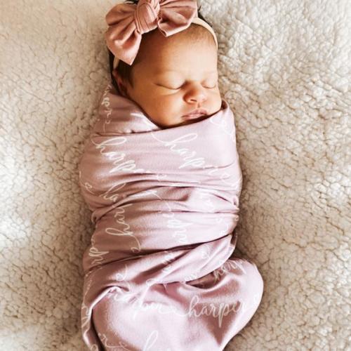 Personalized Light Mauve Baby Name Swaddle Blanket - Heart Script