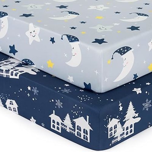 Baby Crib Sheets for Boys Girls Fitted Toddler Bed Sheets for Standard Crib and Toddler Mattress 52''x28'' Ultra Soft and Breathable 2 Pack Dark Blue