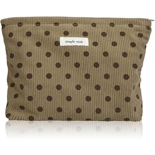 Wudygirl Travel Makeup Bag Cute Cosmetic Bag Large Capacity Makeup Pouch Make Up Organizer for Women and Girls Portable Toiletry Bag Corduroy Zipper Pouch (Brown Polka Dots)
