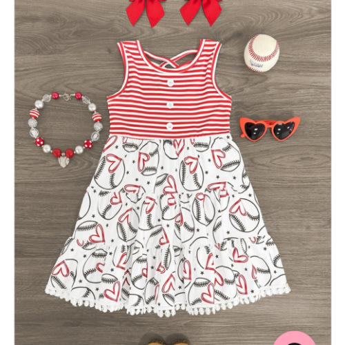 Striped Baseball Heart Dress | Sparkle In Pink