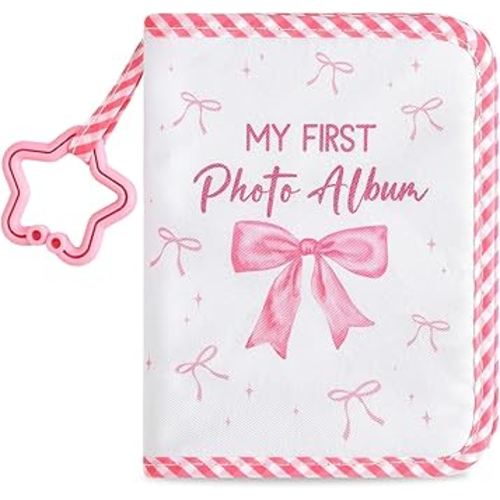 Baby's My First Family Album Soft Photo Cloth Book Pink Bow My First Book of Photos Coquette Bow Baby Memory Album Gift Holds 4x6 Pictures for Babies Newborn Toddler & Kids Baby Shower