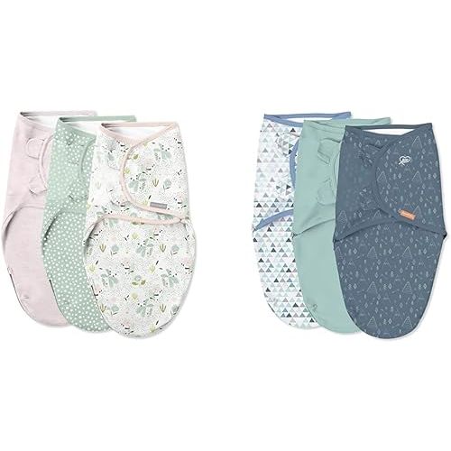 SwaddleMe by Ingenuity Swaddle in Size Small/Medium, For Ages 0-3 Months & by Ingenuity Original Swaddle - Size Large, 3-6 Months, 3-Pack (Mountaineer)