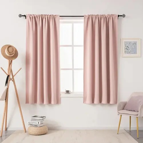 DUALIFE Blush Pink Curtains for Living Room - 63 Inch Length Rod Pocket Thermal Insulated Energy Saving Room Darkening Noise Reducing Curtains for Bedroom Set of 2 Panels (Blush Pink 42x63)