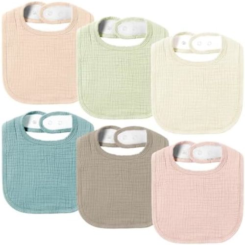 AMAWMW Muslin Baby Bibs for Unisex Boys Girls 6Pack Baby Bandana Drool Bibs Adjustable Newborn Bib for Drooling & Teething