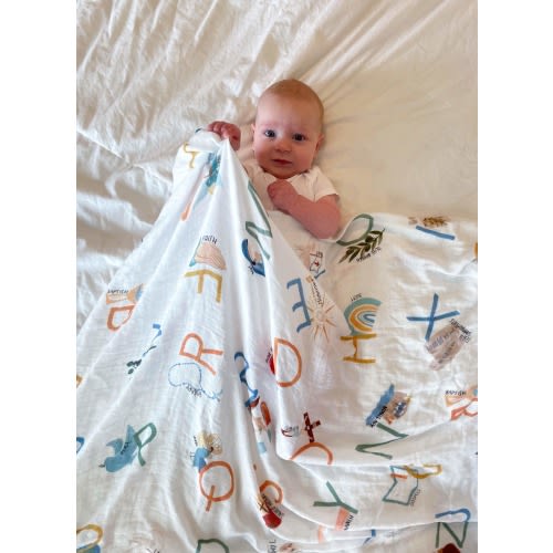Catholic ABCs | Muslin Swaddle Blanket | Catholic Christian Baby Blanket