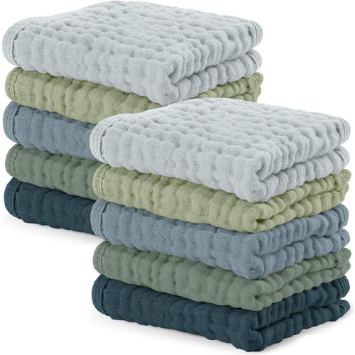 Comfy Cubs Muslin Baby Washcloths 10 Pack - Soft 6-Layer Cotton Wash Cloths for Sensitive Skin - 10"x10" Large, Gentle, Absorbent Infant Essentials for Newborn and Toddlers - Multi Boy