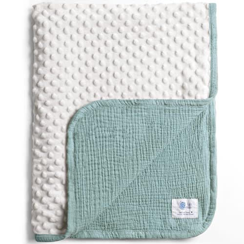 lulumoon Baby Blanket for Newborn Receiving: Minky Dot & Muslin Lightweight - Thermal Blanket Gift for Baby Shower & Hospital Welcoming 30"x40"(Sage)