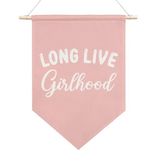 AGMDESIGN Long Live Girlhood Canvas Hanging Pennant Flag Banner, Toddler Girl Room Wall Decor, Nursery Teen Girls Kids Bedroom Decor, Baby Girl Room Banner, Birthday Gifts for Daughter Niece Sisters