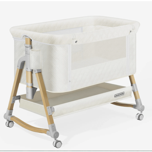 HARPPA Cuddly 3-in-1 Baby Bassinet Bedside Sleeper for Reflux | Attaches to Bed, Adjustable 5 Heights, Non-Toxic & CPSC Certified | Sturdy Aluminum Frame, Portable Wheels, Tool-Free Setup, Gentle Rocking | Perfect for Newborns, Infants, Small Spaces & Saf