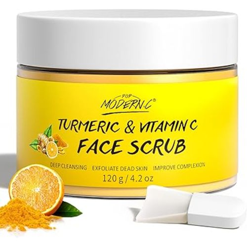 Vitamin C and Turmeric Face Scrub Cream Organics Microdermabrasion Facial Scrub Exfoliating Clears Blackheads Improve Dark Spot Acne with Strawberry Extract Exfoliator
