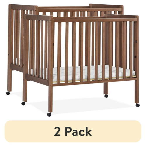 (2 pack) Delta Children Lee Portable Folding Mini Crib with 1.5-Inch Mattress - Greenguard Gold Certified, Chestnut