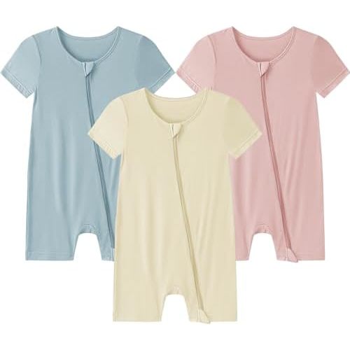 Bamboo Rayon Romper,Unisex Baby Footless,Unisex Short Sleeve Zipper Rompers,Sleep and Play Clothes