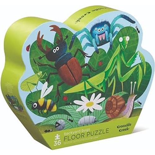 Crocodile Creek 36-Piece Jigsaw Floor Puzzle - Fun Floor Puzzles for Kids Ages 3-5 - Heavy-Duty Shaped Box for Storage - Backyard Bugs - 27" W x 20" H Finished