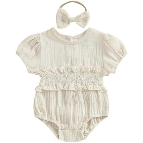 Smocked Baby Girl Clothes Newborn Girl Bubble Romper Short Sleeve Jumpsuit Summer Outfit Cute Infant Clothing