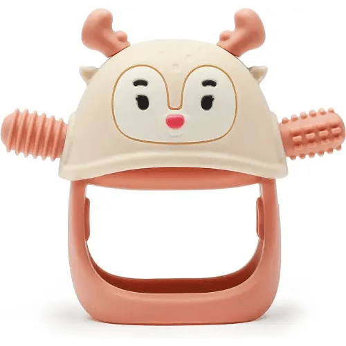 Smily Mia Teething Toys/Teethers for Babies 6-12 Months, Reindeer Baby Chew Toy 3-6 Months for Teething Relief, Get-A-Grip Baby Hand Teether, Easily Wash Silicone Teething Mittens for 0-6Months, Nude