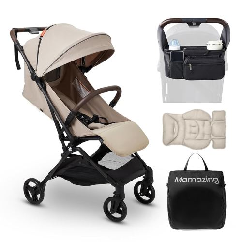 Lightweight Baby Travel Stroller with Carbor Fiber Frame, Compact & Airplane-Friendly, One-Handed Folding Design, 11.6 lbs, Perfect for Toddlers, Organizer & Cushion Included, Simply Taupe