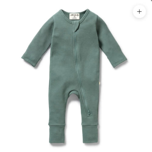 Pine Green Organic Waffle Zipsuit