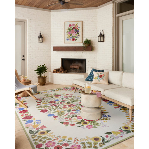 Rifle Paper Co. x Loloi Perennial Cream Indoor / Outdoor Area Rug & Reviews | Wayfair