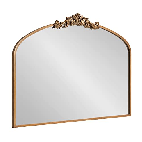 Kate and Laurel Arendahl Ornate Traditional Arch Mirror, 36 x 29, Gold, Decorative Baroque Style Arched Vintage Gold Mirror with Wide Frame and Ornamental Crown