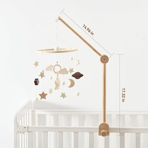 let's make Baby Crib Mobile Arm - Wooden Baby Mobile Crib Holder Height Adjustable for Hanging Baby Crib Attachment for Nursery Decor