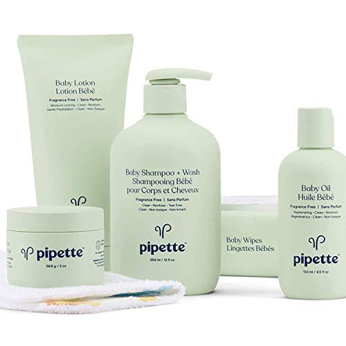 Pipette 50.0 SPF Baby Essentials Baby Wash and Moisturize Kit with Renewable Plant-Derived Squalane (6-Piece Set)