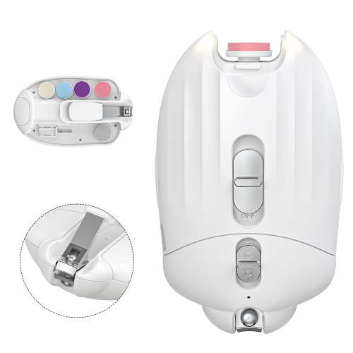 FEBFOXS Baby Nail Clippers Electric, Safe Baby Nail Trimmer, Electric Baby Nail File, Manicure Grooming Set with Light and 6 Grinding Head for Newborn Toddler or Adults