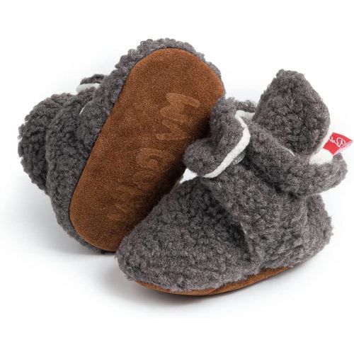 Meckior Infant Baby Boys Girls Cotton Booties Winter Fleece Warm Cozy Socks Soft Bottom Newborn Toddler First Walkers Crib Shoes with Grippers