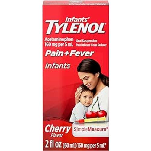 Tylenol Infants Liquid Pain Relief & Fever Medicine, Oral Suspension, Acetaminophen for Sore Throat, Headache & Teething, Pain Reliever & Fever Reducer for Kids; Cherry Flavor, 2 Fl. Oz.; Pack of 1 - 2 fl. oz