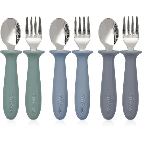 6 Pieces Toddler Utensils, Kids Safe Spoons and Forks, Children Silverware Set with Silicone Handle, 18/8 Stainless Steel, Food-grade Silicone,BPA Free - Dishwasher Safe