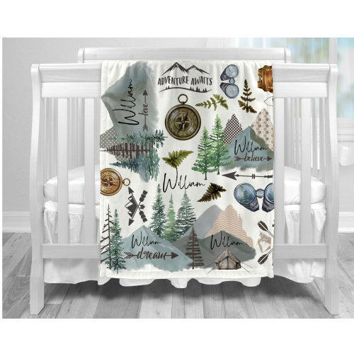 Personalized Baby Blanket, Adventure Awaits Baby Blanket, Funny Gift Blanket, Adventure Awaits Boys Blanket,Camping Blanket,Mountain Blanket